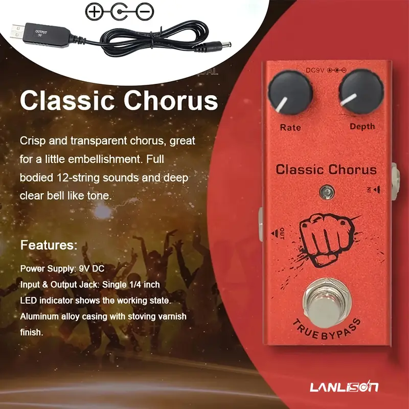 Classic Chorus Guitar Pedal with USB power adapter