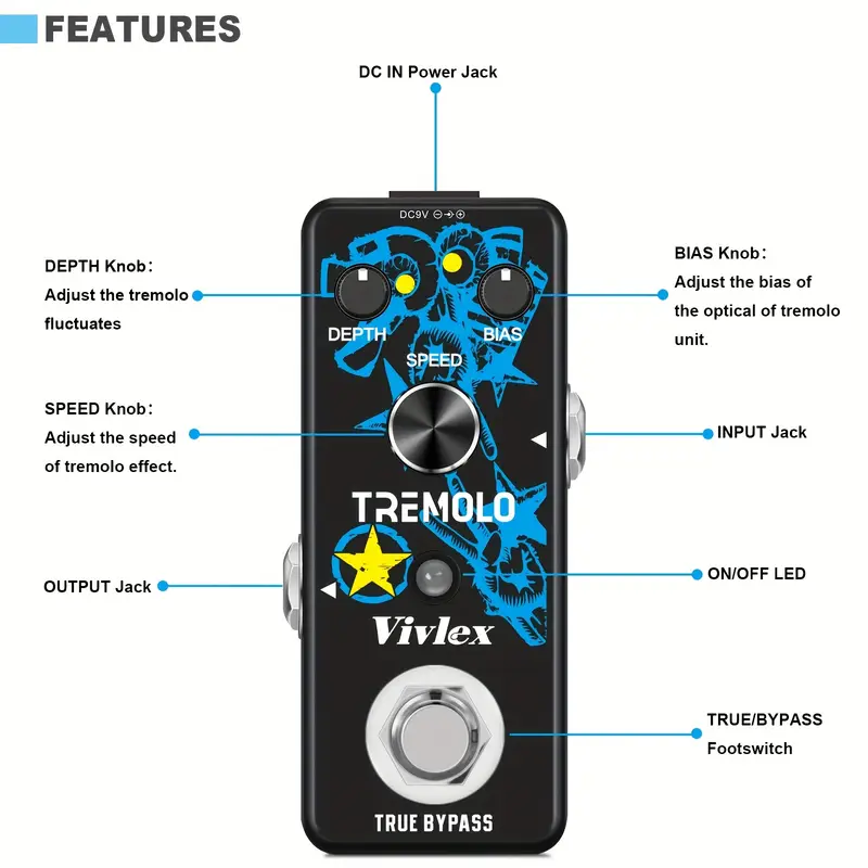 Vivo Tremolo Guitar Effect Pedal