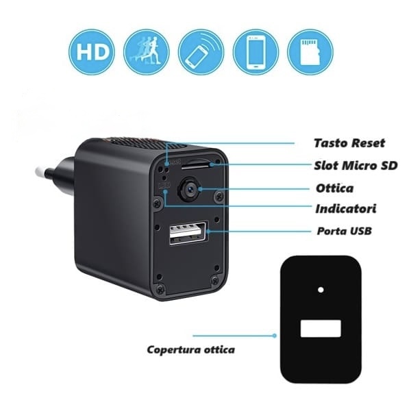 Alimentatore USB con Microcamera Wi-Fi Full HD