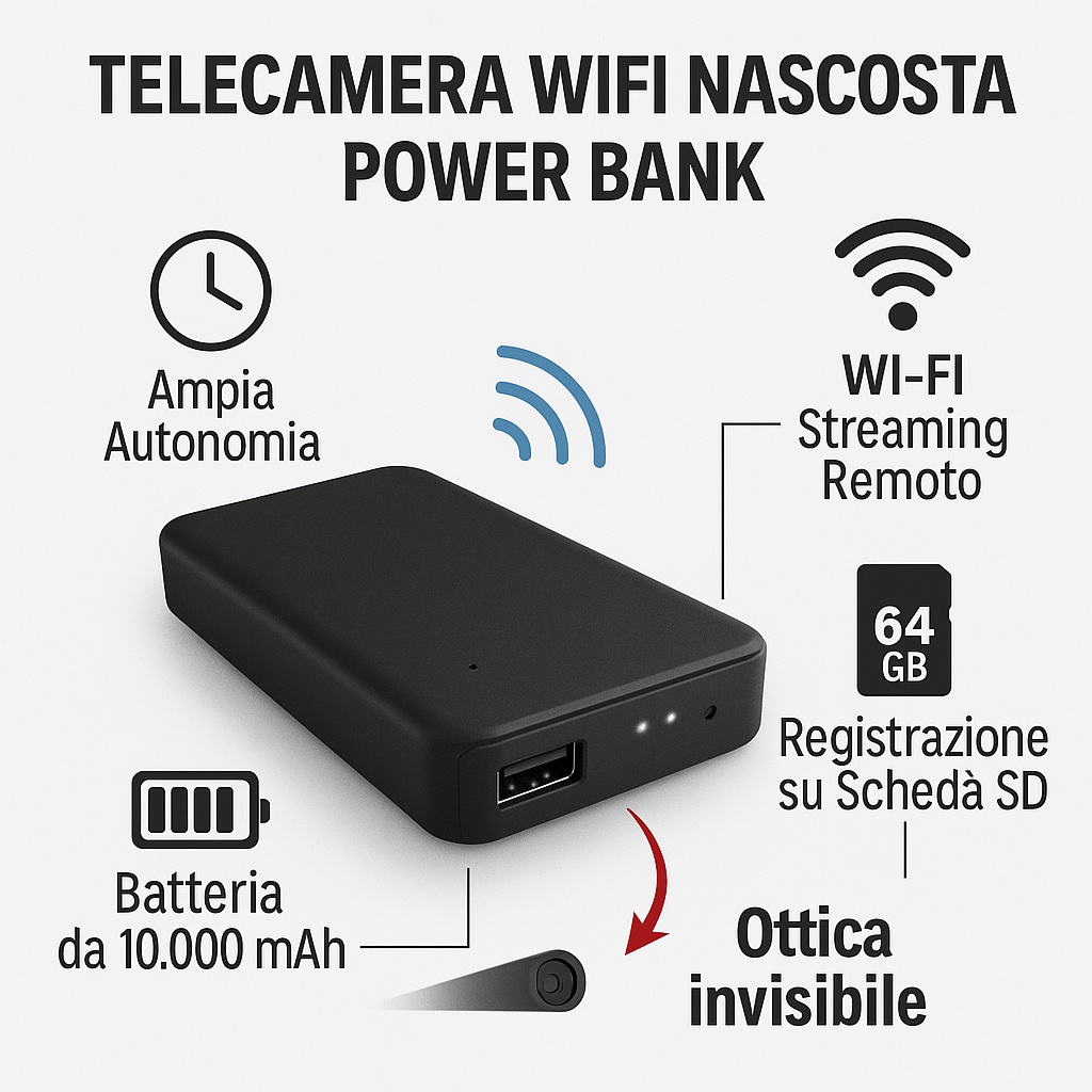 Power Bank con Telecamera Nascosta Wi-Fi Full HD