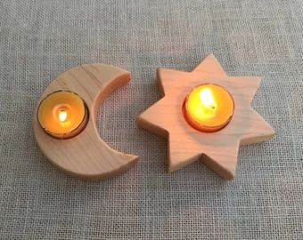 Moon and Star Wooden Candle Holders | Scented Candle | Orbit