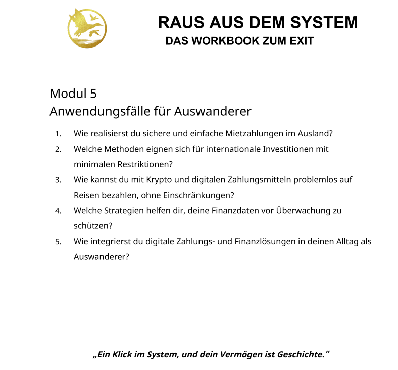 dexit.online Kurs 8: Globale Zahlungsfreiheit – Die besten Online-Banken & anonymen Krypto-Lösungen für Auswanderer ⭐️⭐️⭐️⭐️⭐️