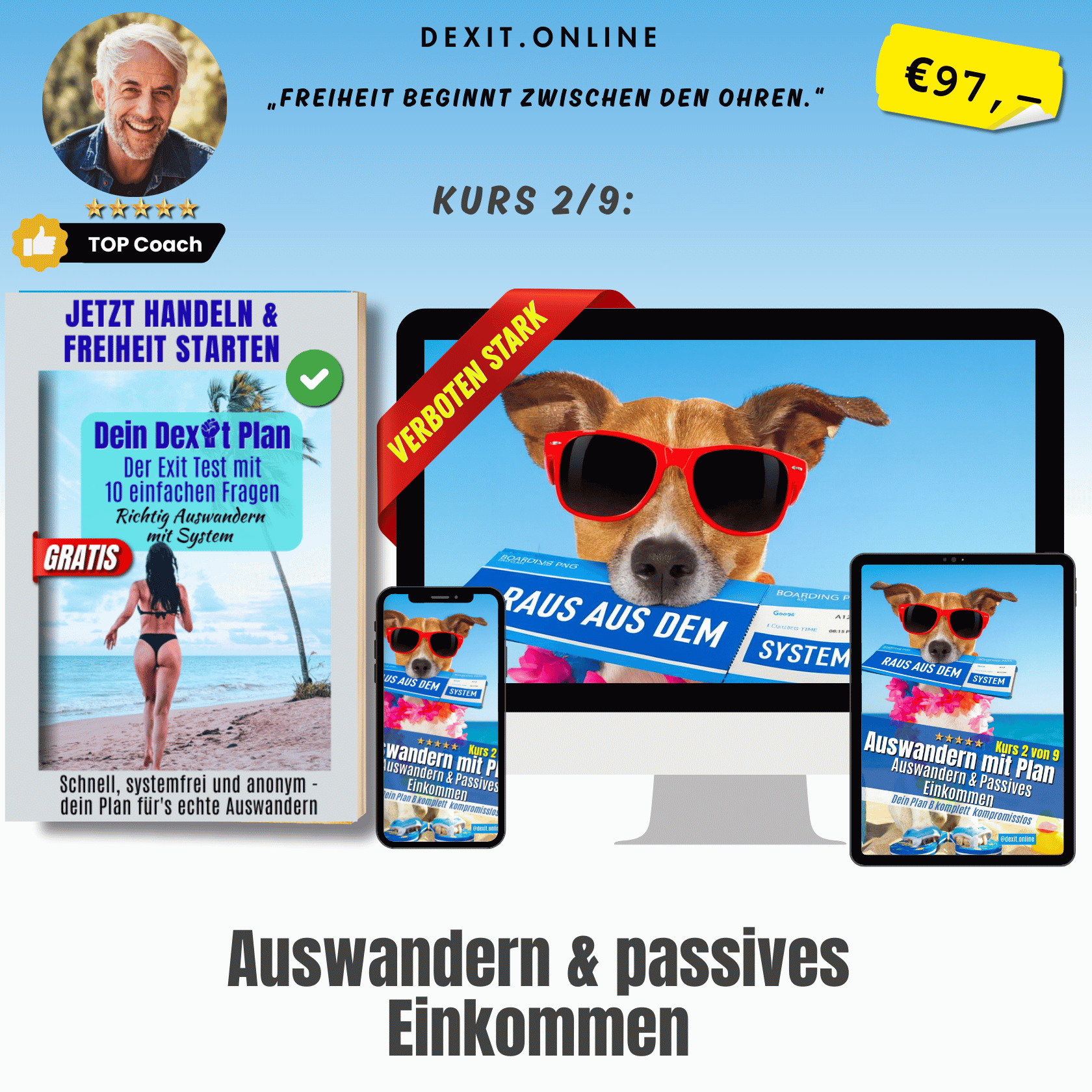 dexit.online Kurs 2: Auswandern & Passives Einkommen – Freiheit  geniessen ⭐️⭐️⭐️⭐️⭐️