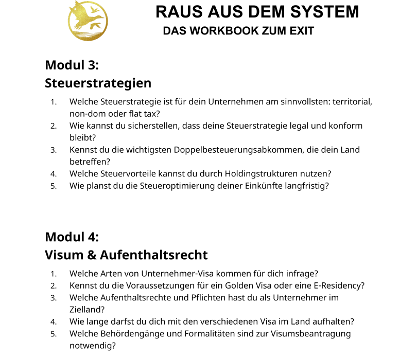 Kurs 3: Auswandern & Firmengründung im Ausland