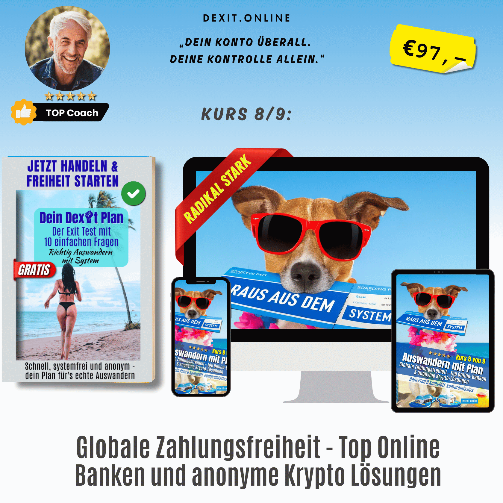 dexit.online Kurs 8: Globale Zahlungsfreiheit – Die besten Online-Banken & anonymen Krypto-Lösungen für Auswanderer ⭐️⭐️⭐️⭐️⭐️