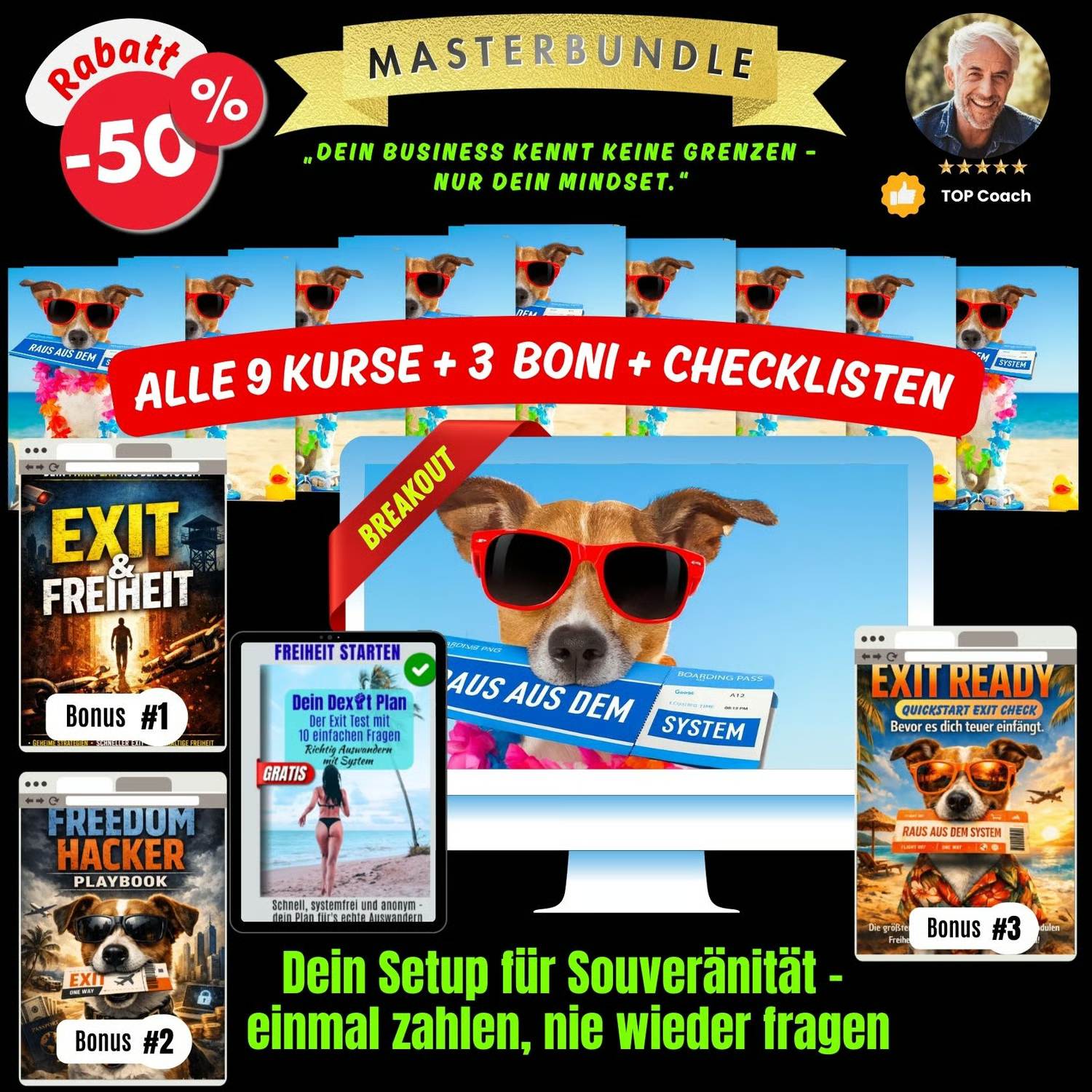 Auswandern mit Plan 🔐 Alle 9 Kurse Masterbundle für dein freies Leben & Business ⭐️⭐️⭐️⭐️⭐️
