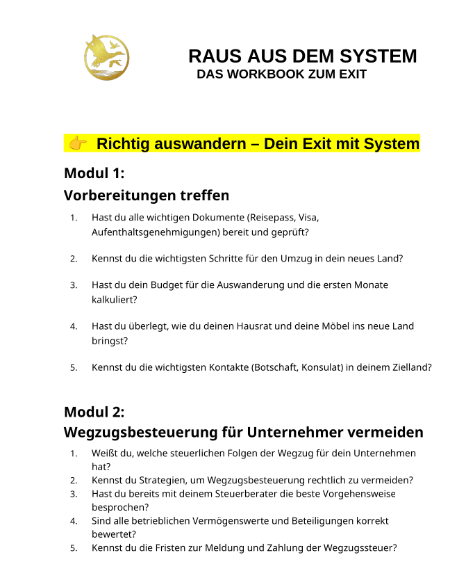 Kurs 1 Richtig auswandern – Dein Exit mit System