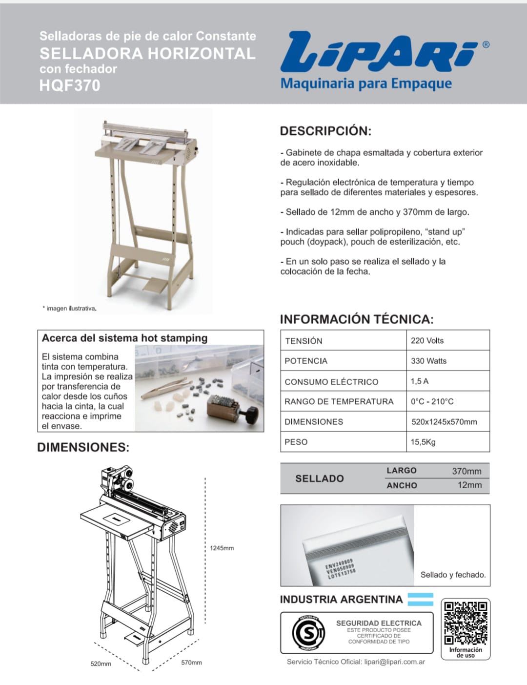 Selladora horizontal de calor constante HQF370