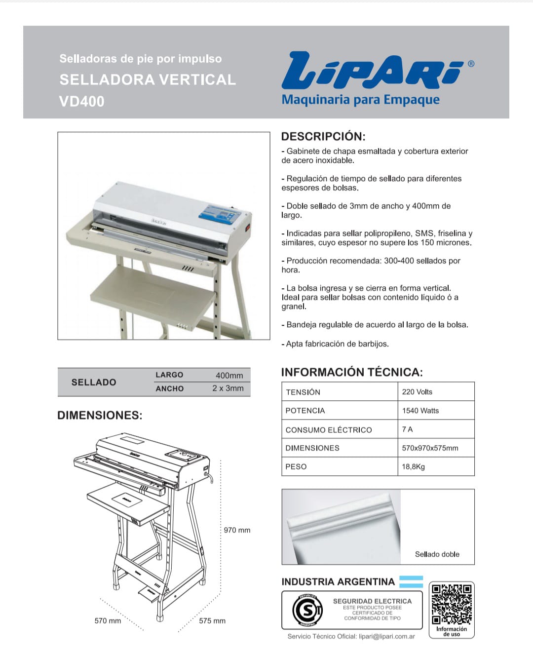 Selladora horizontal de calor constante VD400