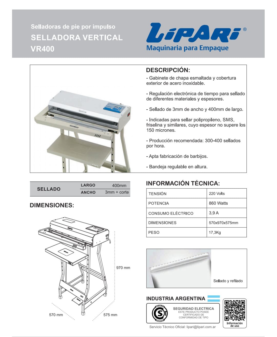 Selladora horizontal de calor constante VR400