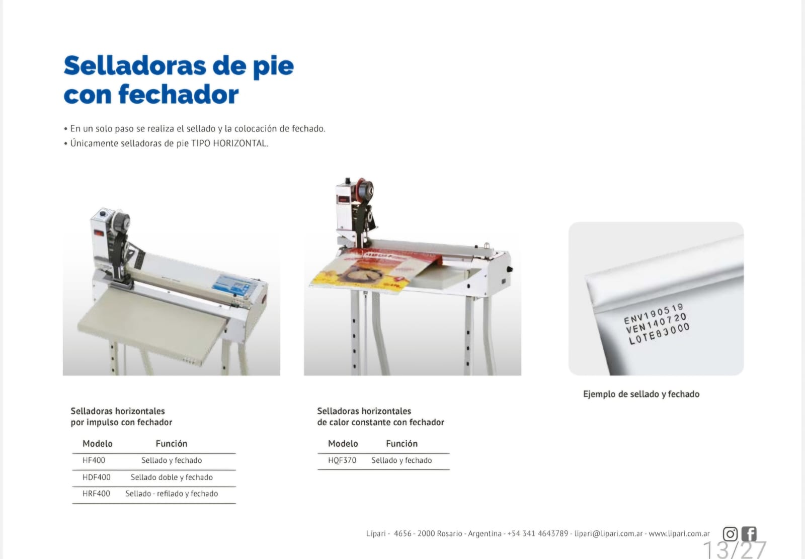 Selladora horizontal de polietileno con fechador HDF400