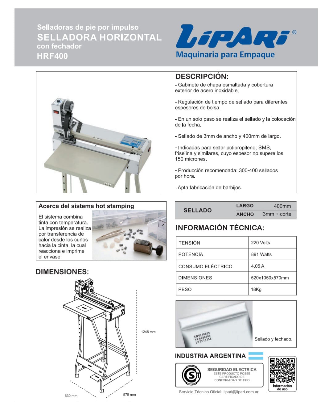 Selladora horizontal de polietileno con fechador HRF400