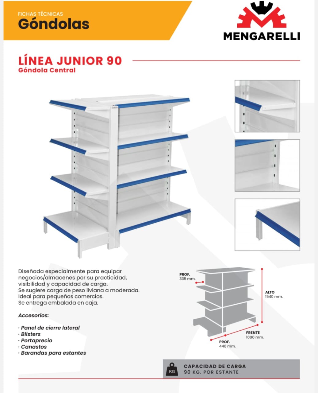 Góndola Central 90 KG por estante