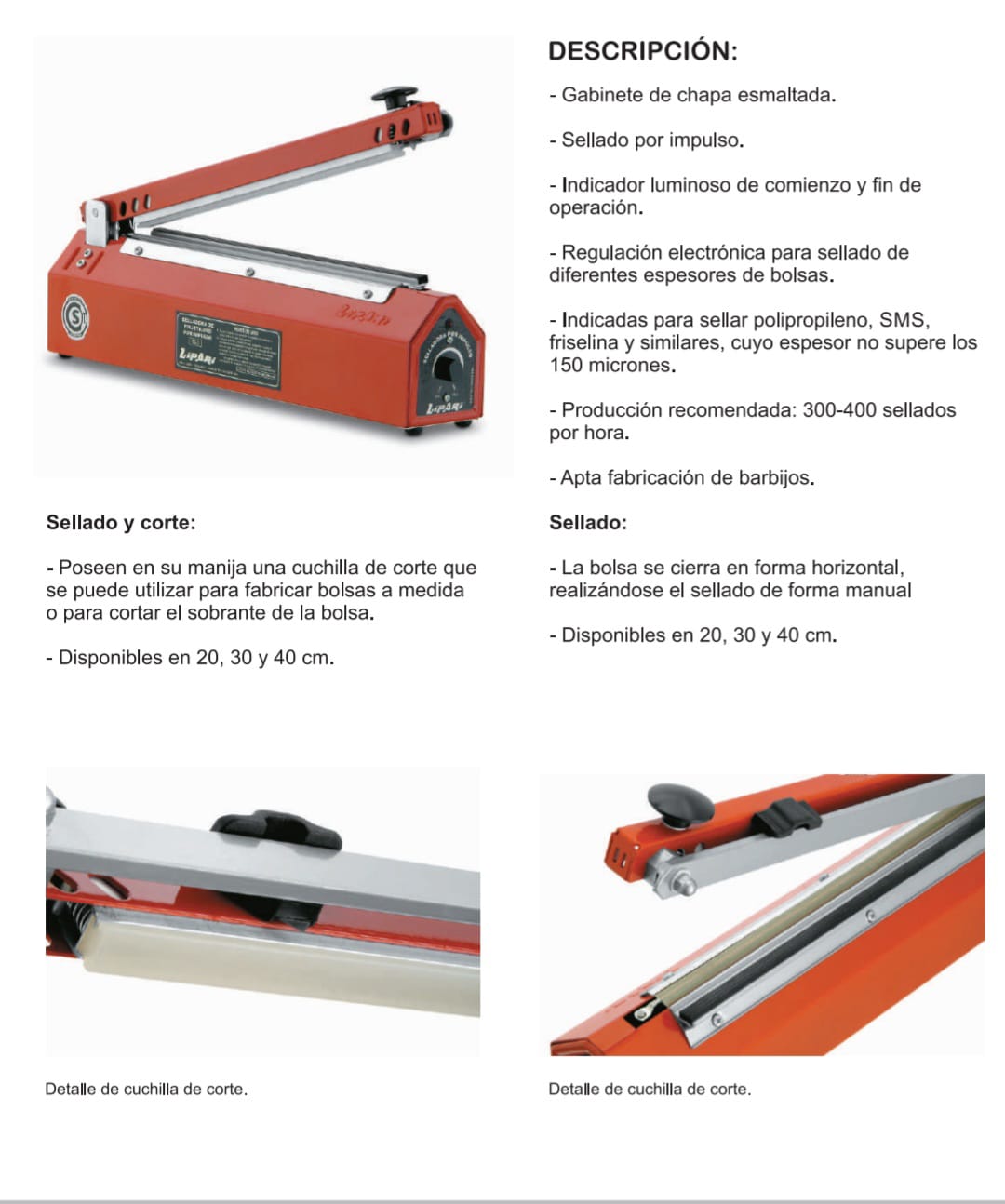 Selladora de Bolsas con corte CC400