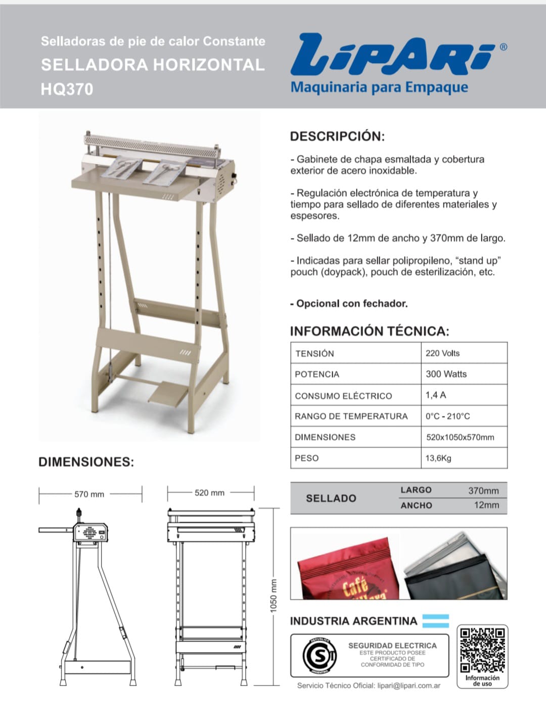 Selladora horizontal de calor constante HQ370
