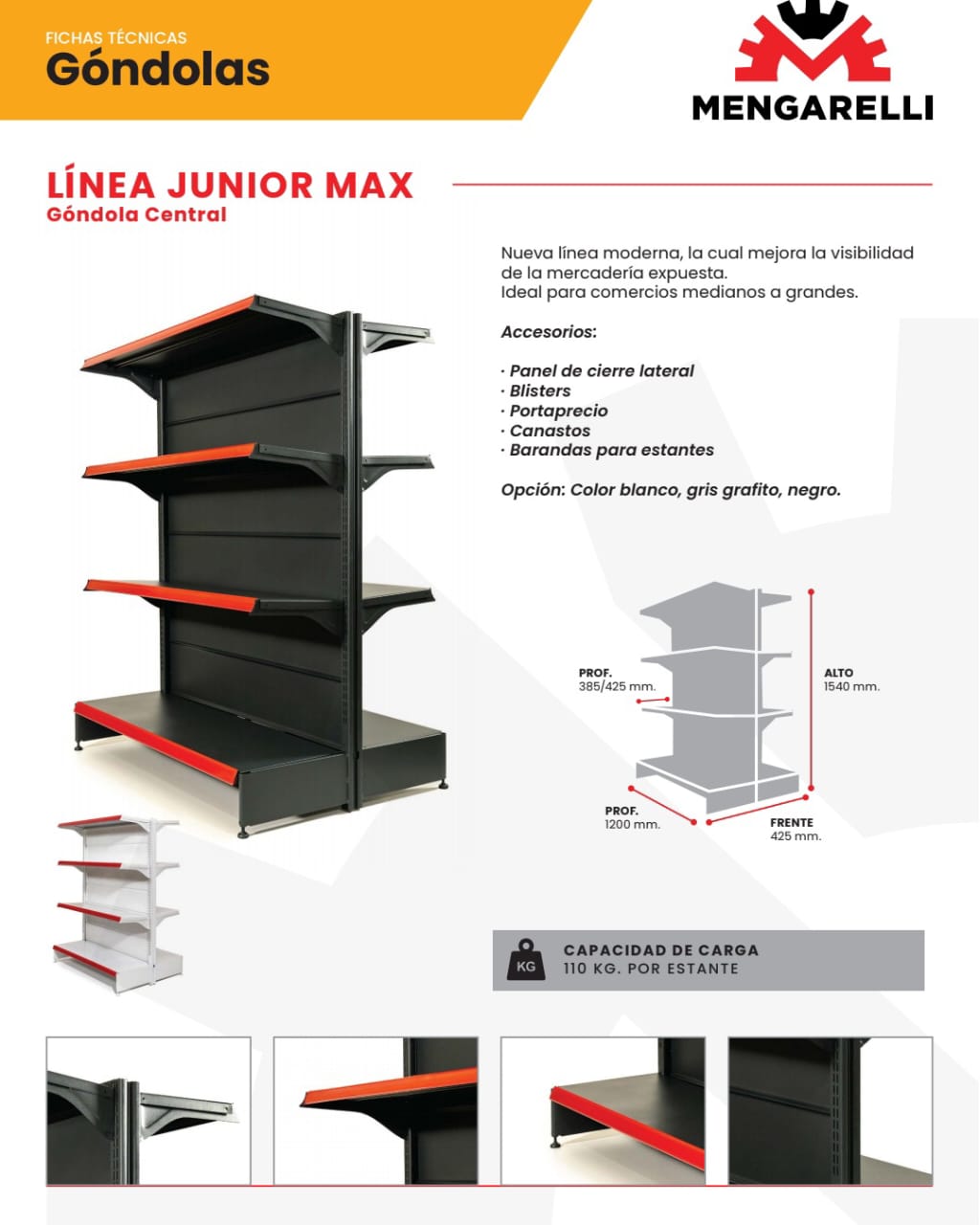 Góndola Central 110 KG por estante