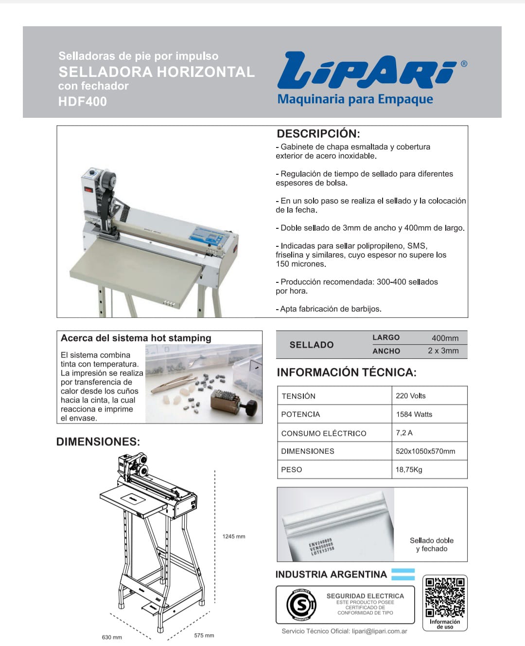 Selladora horizontal de polietileno con fechador HDF400