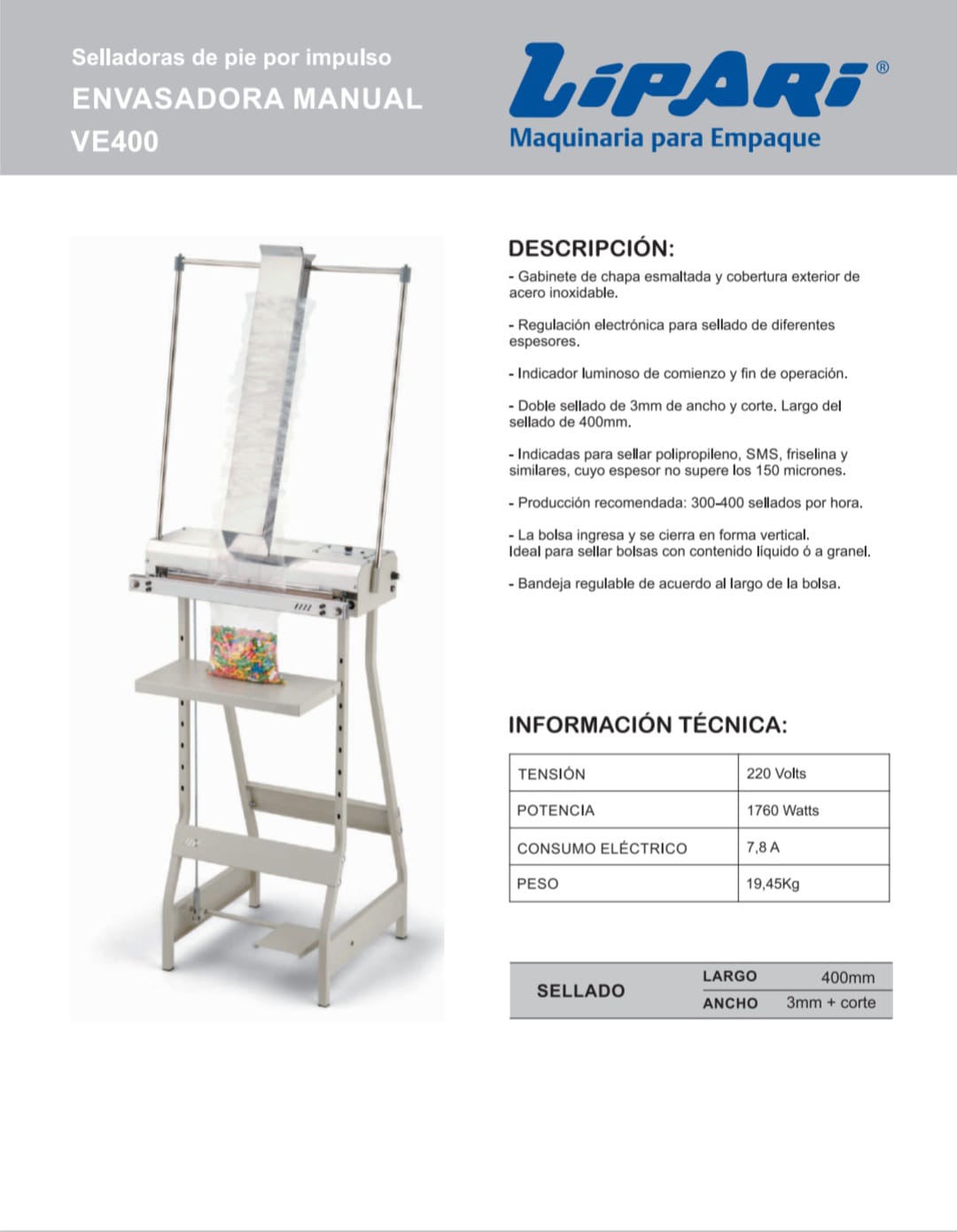 Envasadora manual de 40cm VE400