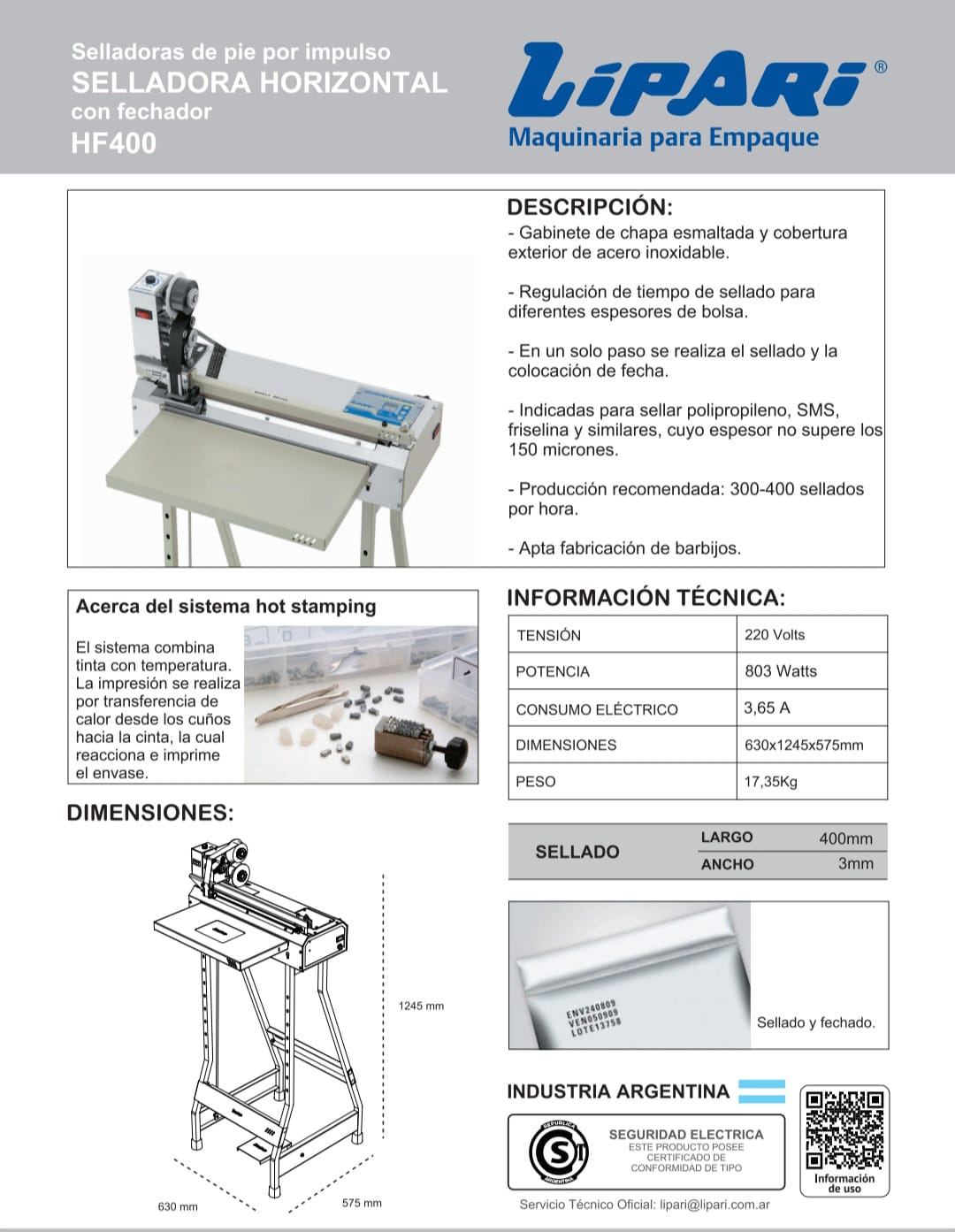 Selladora horizontal de polietileno con fechador HF400