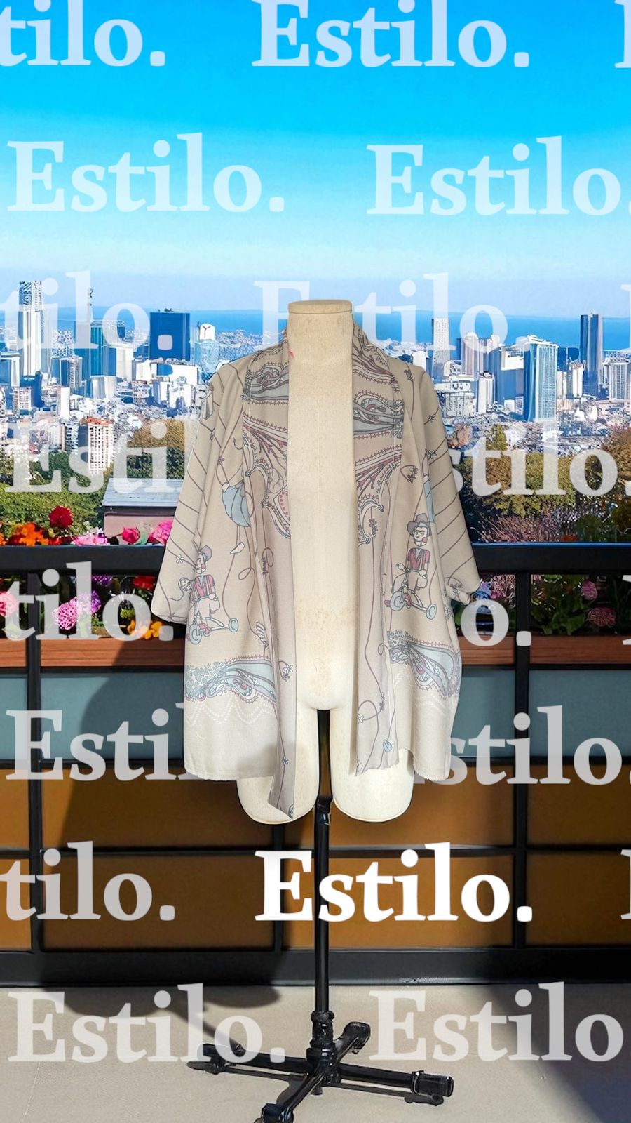  Kimono Bege Estampado 