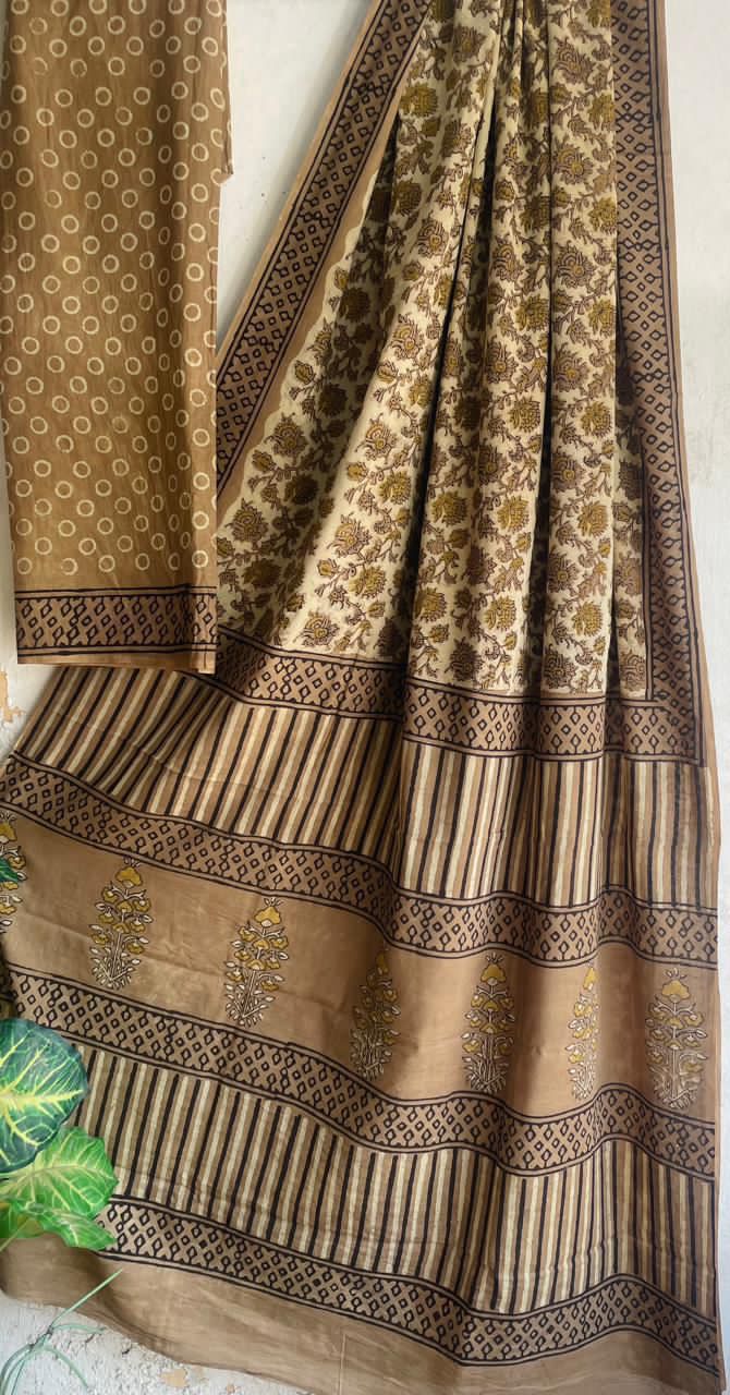 Ajrakh Hand Block Printed Cotton Saree – Design 03