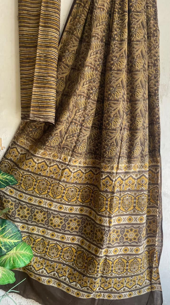 Ajrakh Hand Block Printed Cotton Saree – Design 11