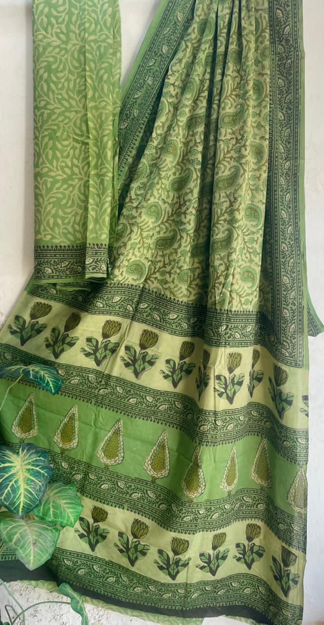 Ajrakh Hand Block Printed Cotton Saree – Design 15