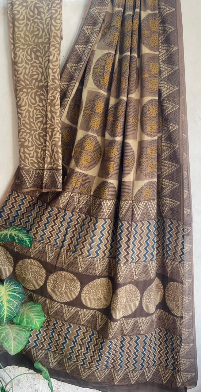 Ajrakh Hand Block Printed Cotton Saree – Design 04