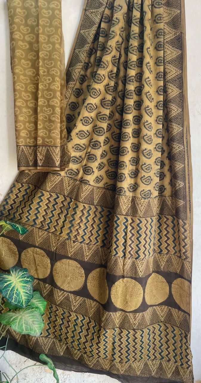 Ajrakh Hand Block Printed Cotton Saree – Design 12