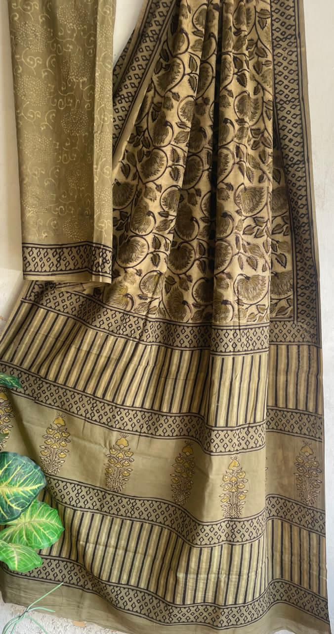 Ajrakh Hand Block Printed Cotton Saree – Design 13