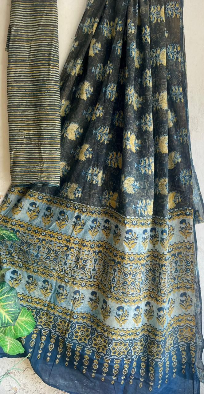 Ajrakh Hand Block Printed Cotton Saree – Design 10