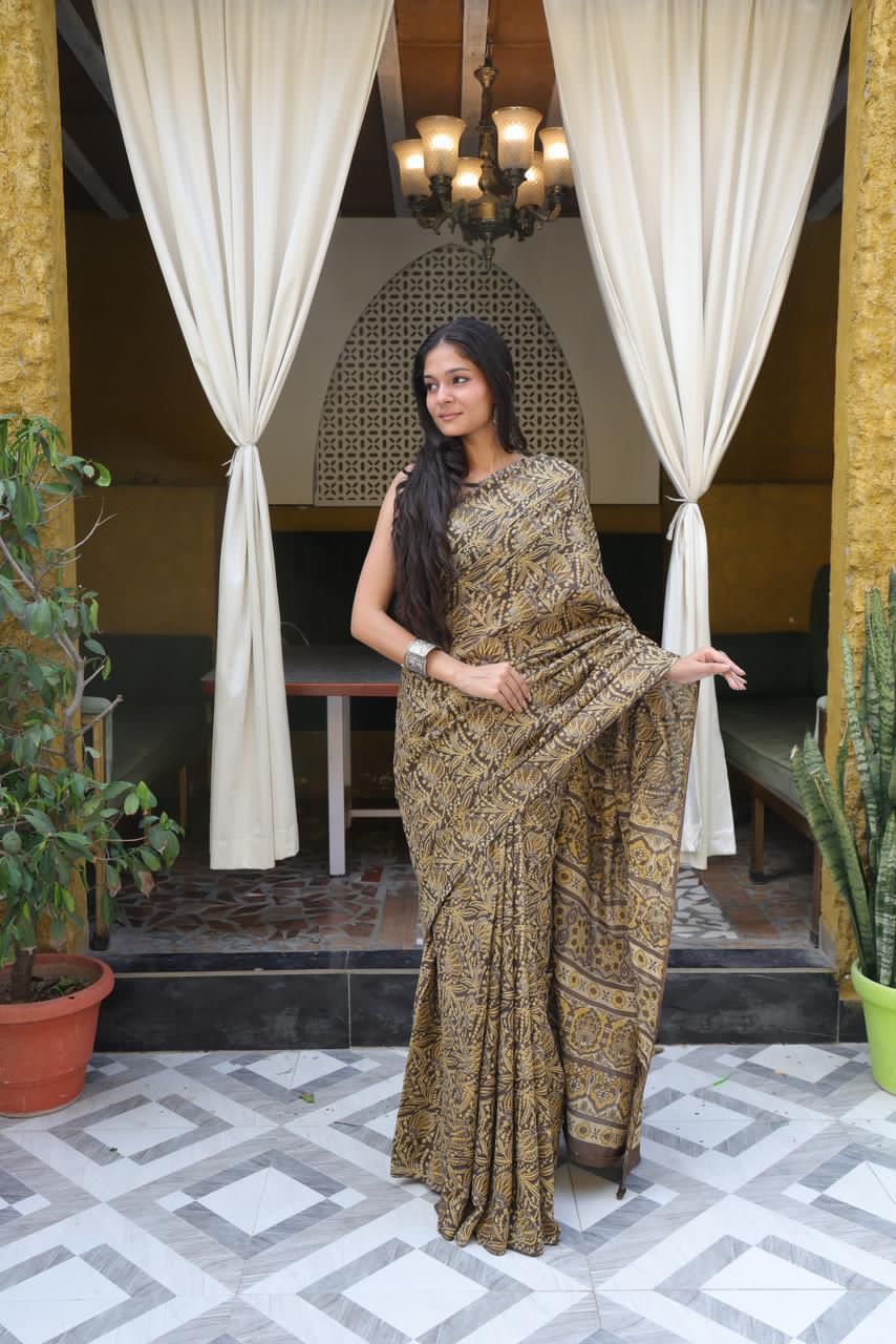 Ajrakh Hand Block Printed Cotton Saree – Design 07