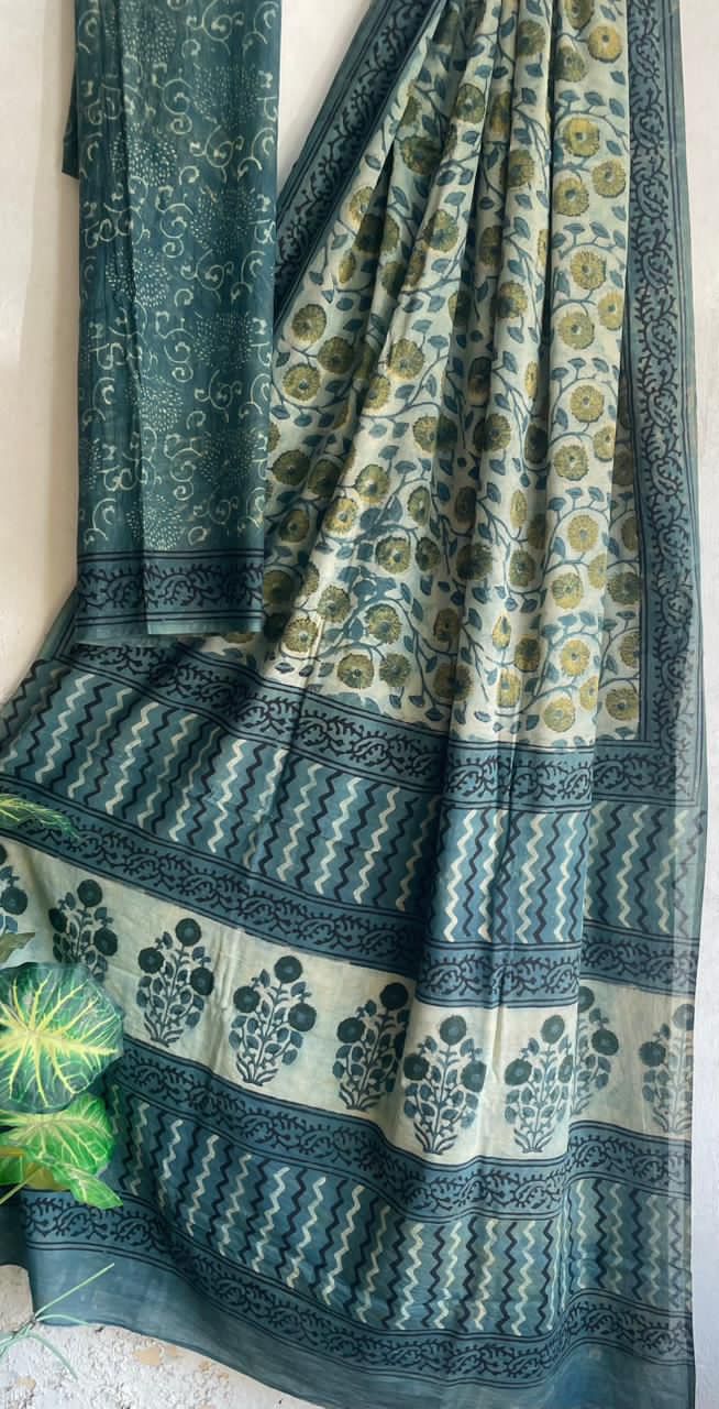 Ajrakh Hand Block Printed Cotton Saree – Design 05