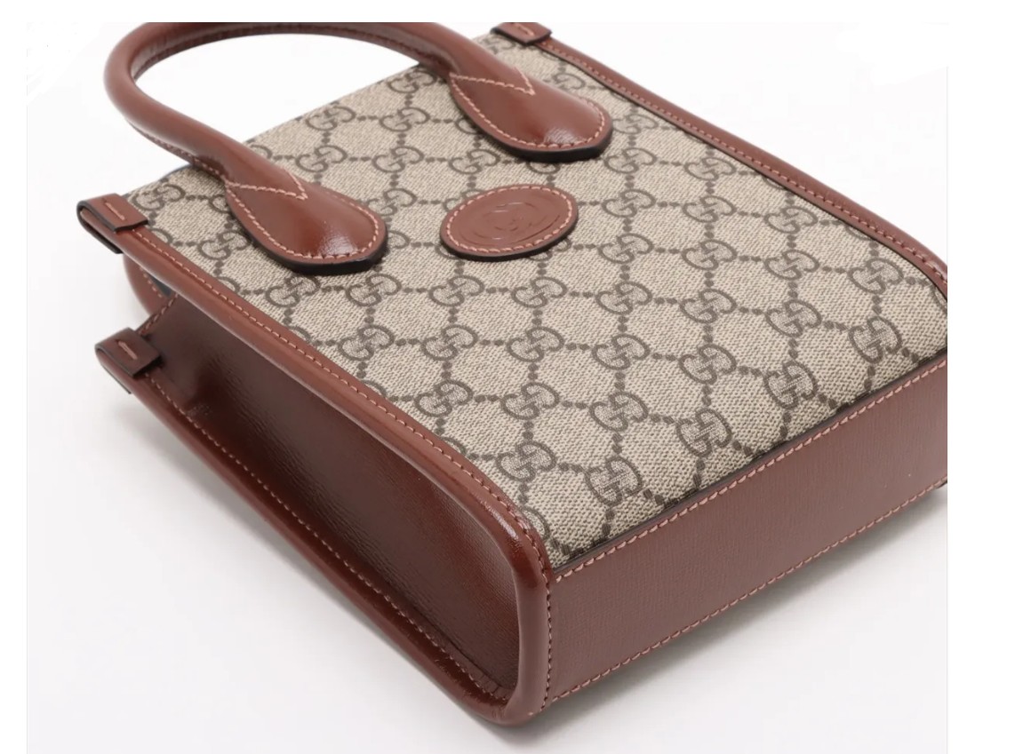 Gucci GG Supreme PVCx leather 2 Way Handbag Brown