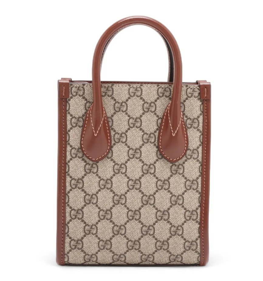 Gucci GG Supreme PVCx leather 2 Way Handbag Brown