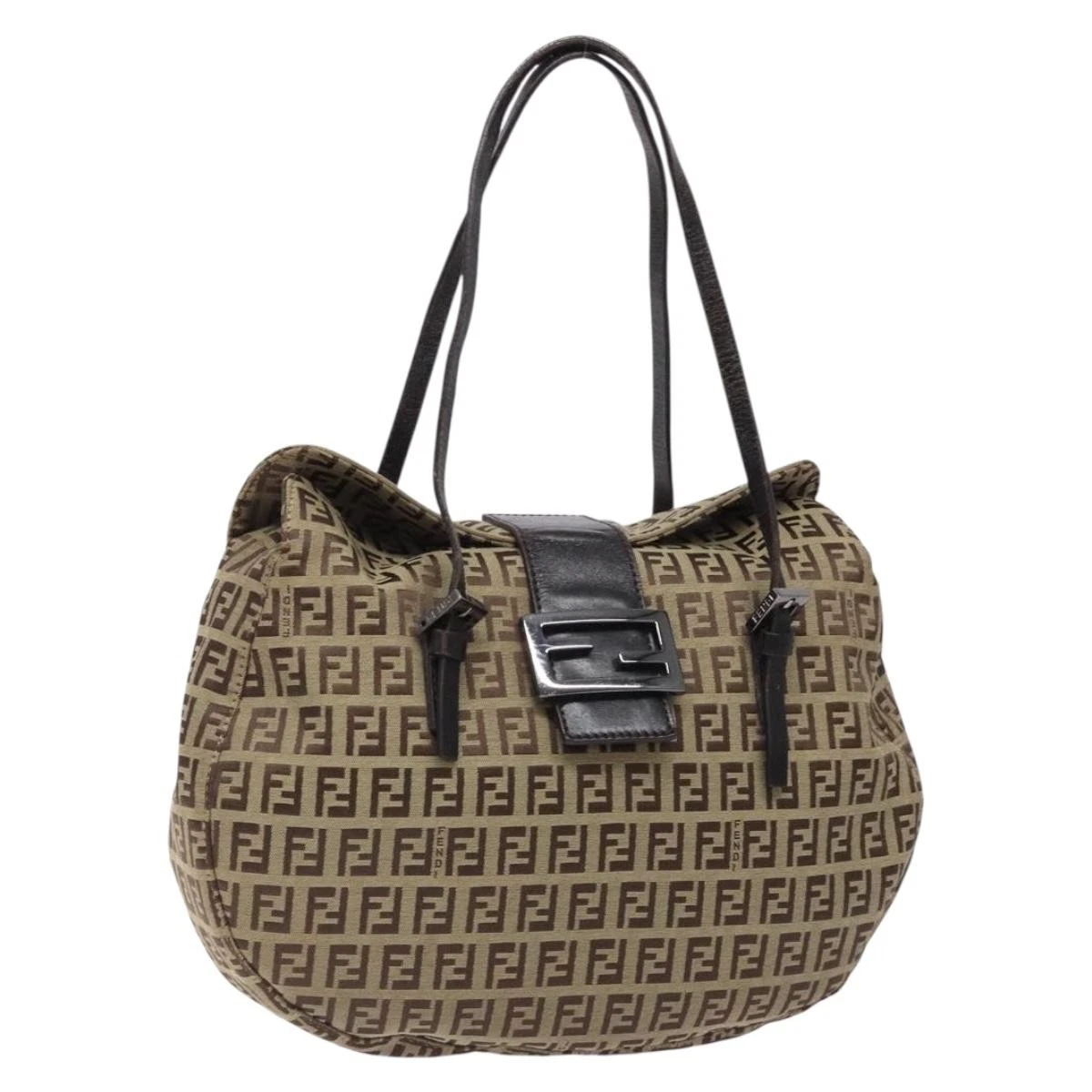 FENDI Zucchino Canvas Mamma Baguette Shoulder Bag