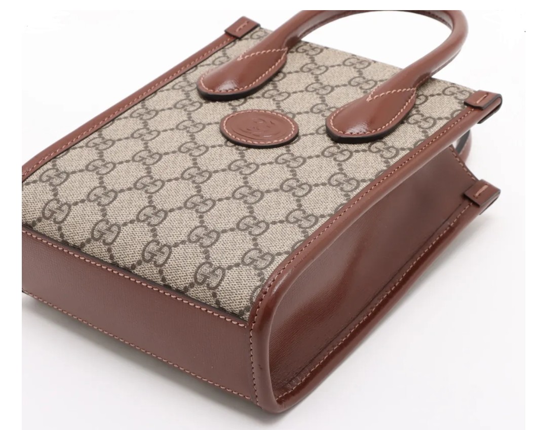 Gucci GG Supreme PVCx leather 2 Way Handbag Brown