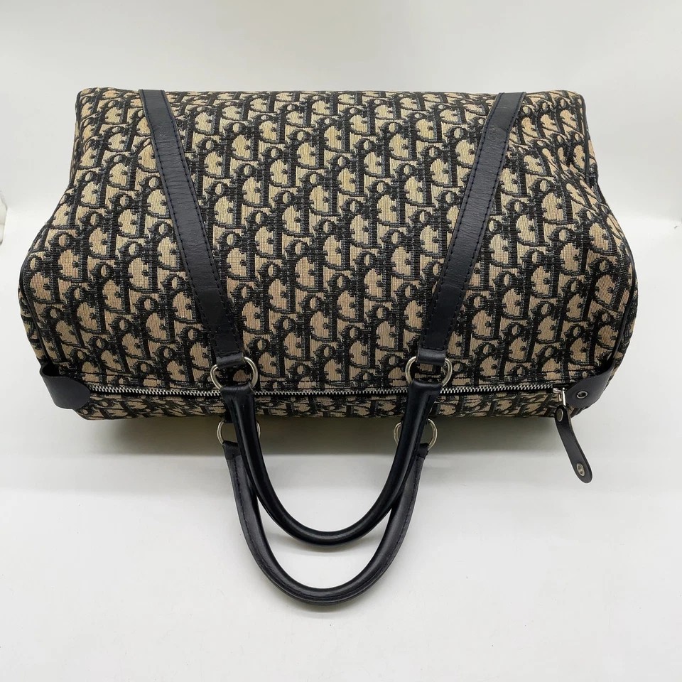 Christian Dior Trotter Canvas x Leather Navy x Brown Boston Bag NS100854