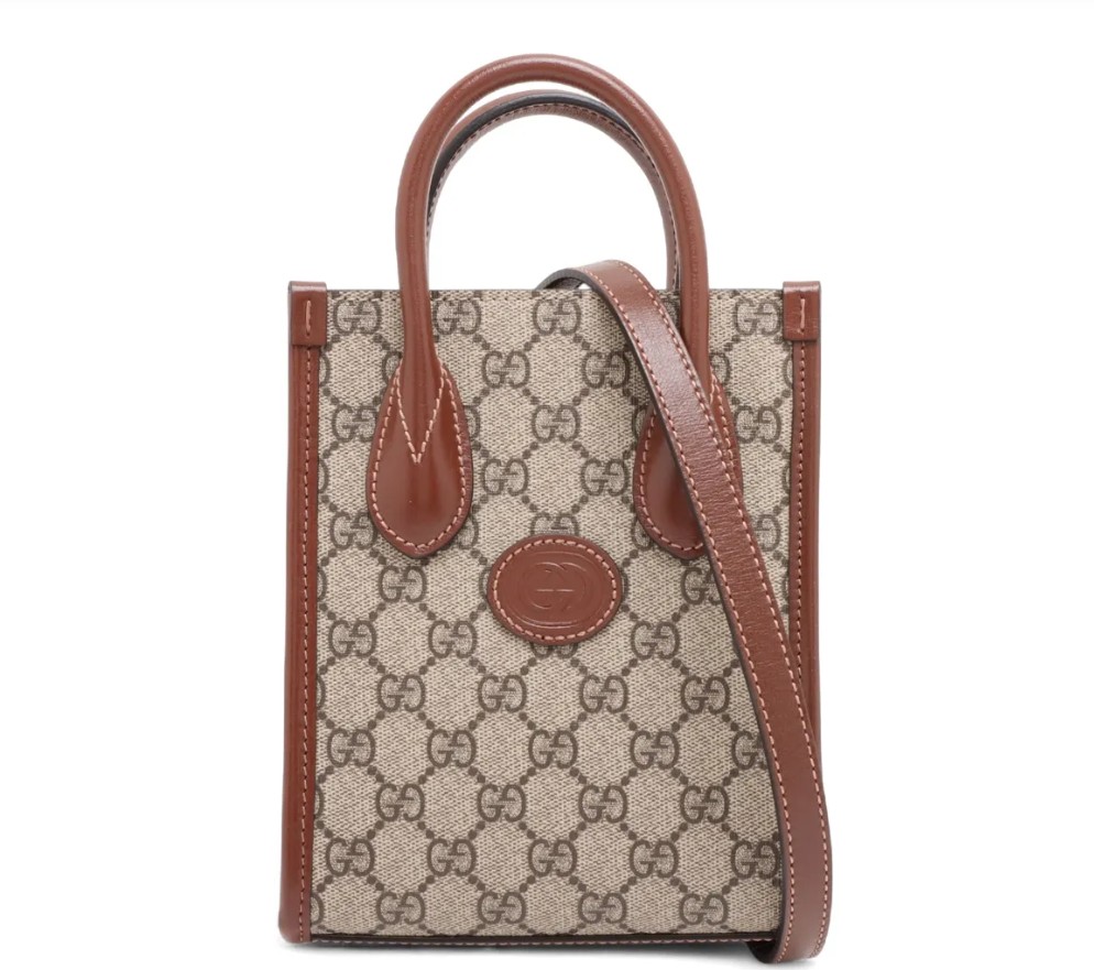 Gucci GG Supreme PVCx leather 2 Way Handbag Brown
