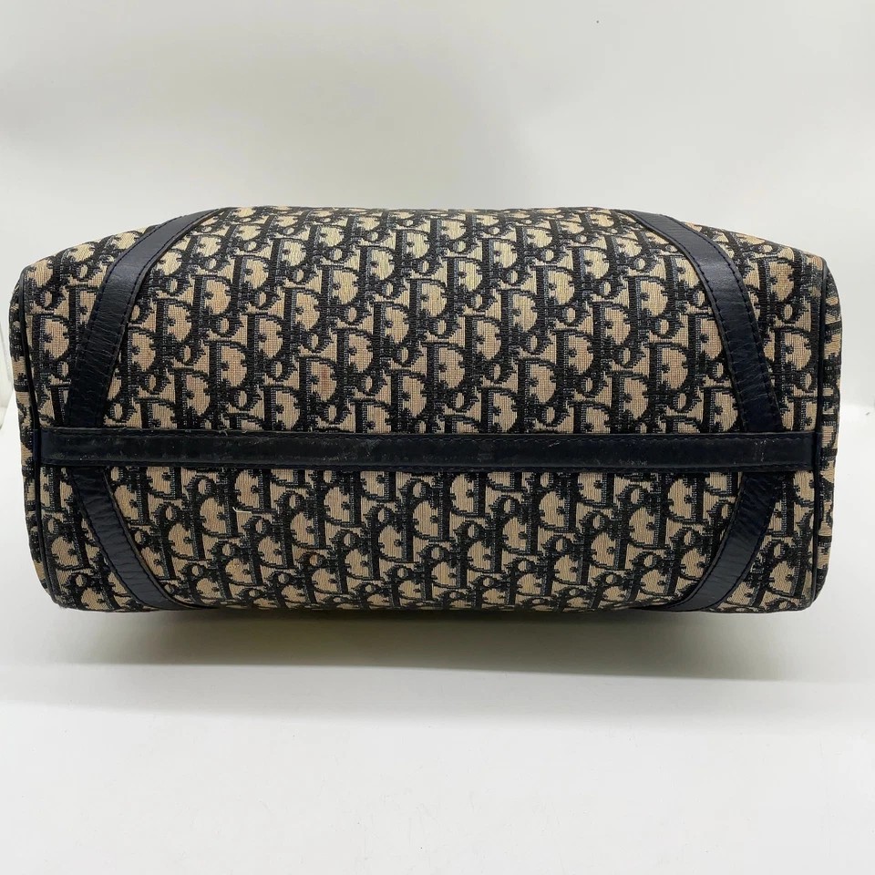 Christian Dior Trotter Canvas x Leather Navy x Brown Boston Bag NS100854