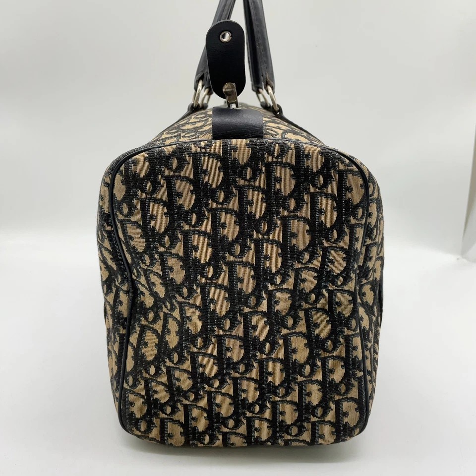 Christian Dior Trotter Canvas x Leather Navy x Brown Boston Bag NS100854