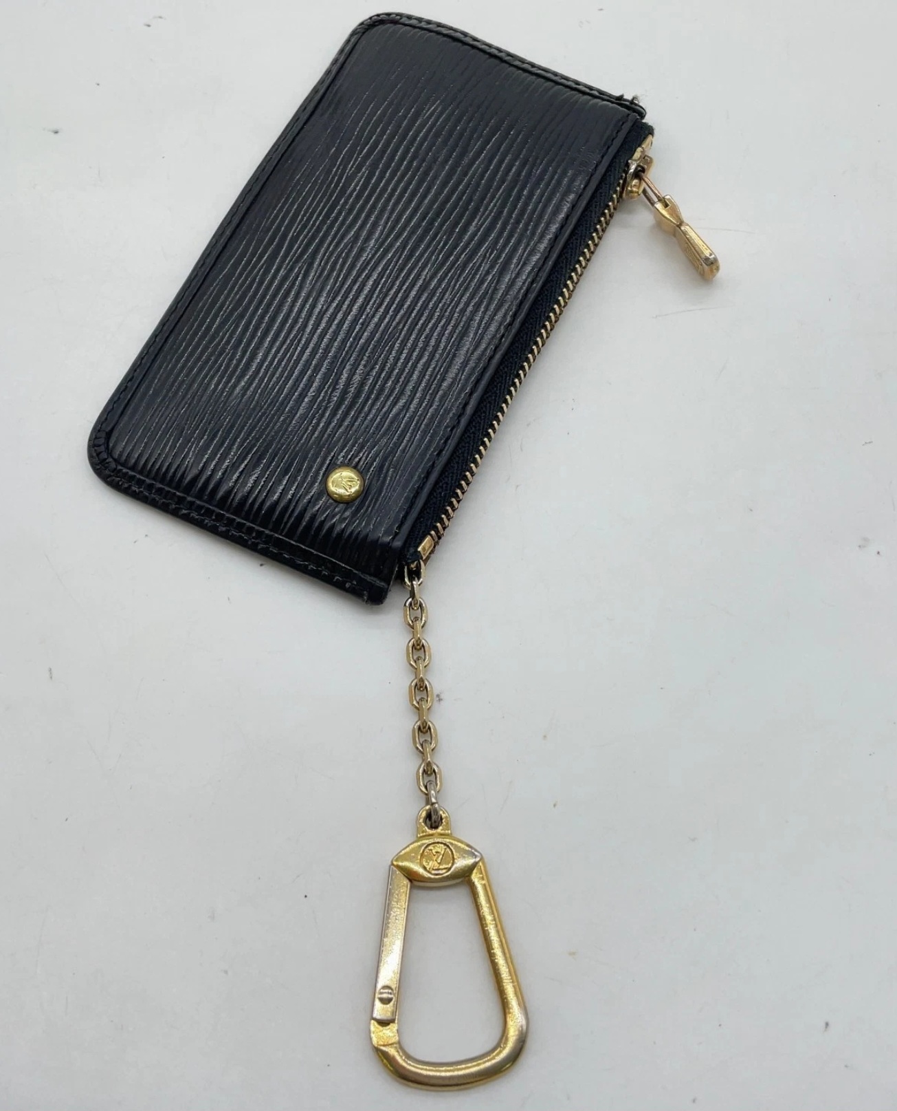  Louis Vuitton Black Epi Pochette Key case with key chain
