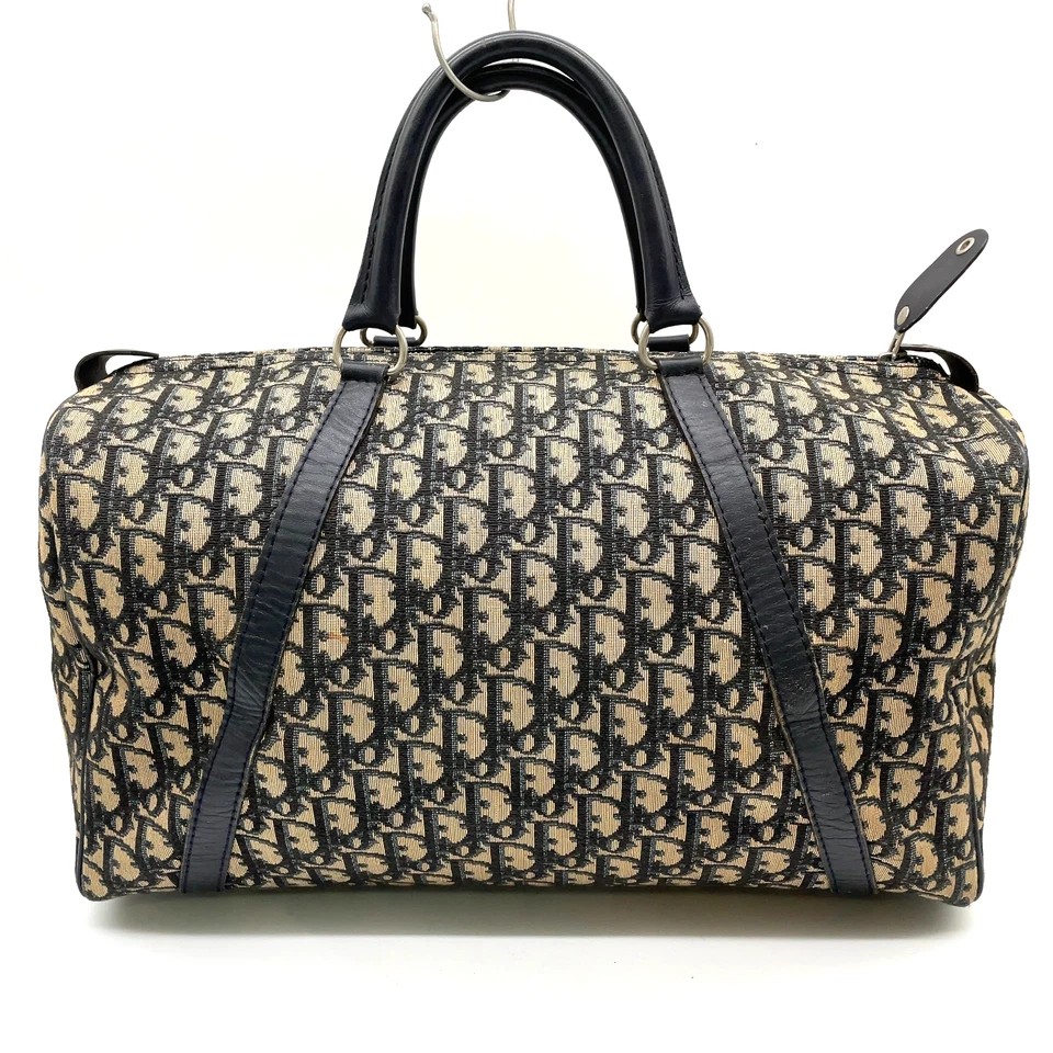 Christian Dior Trotter Canvas x Leather Navy x Brown Boston Bag NS100854