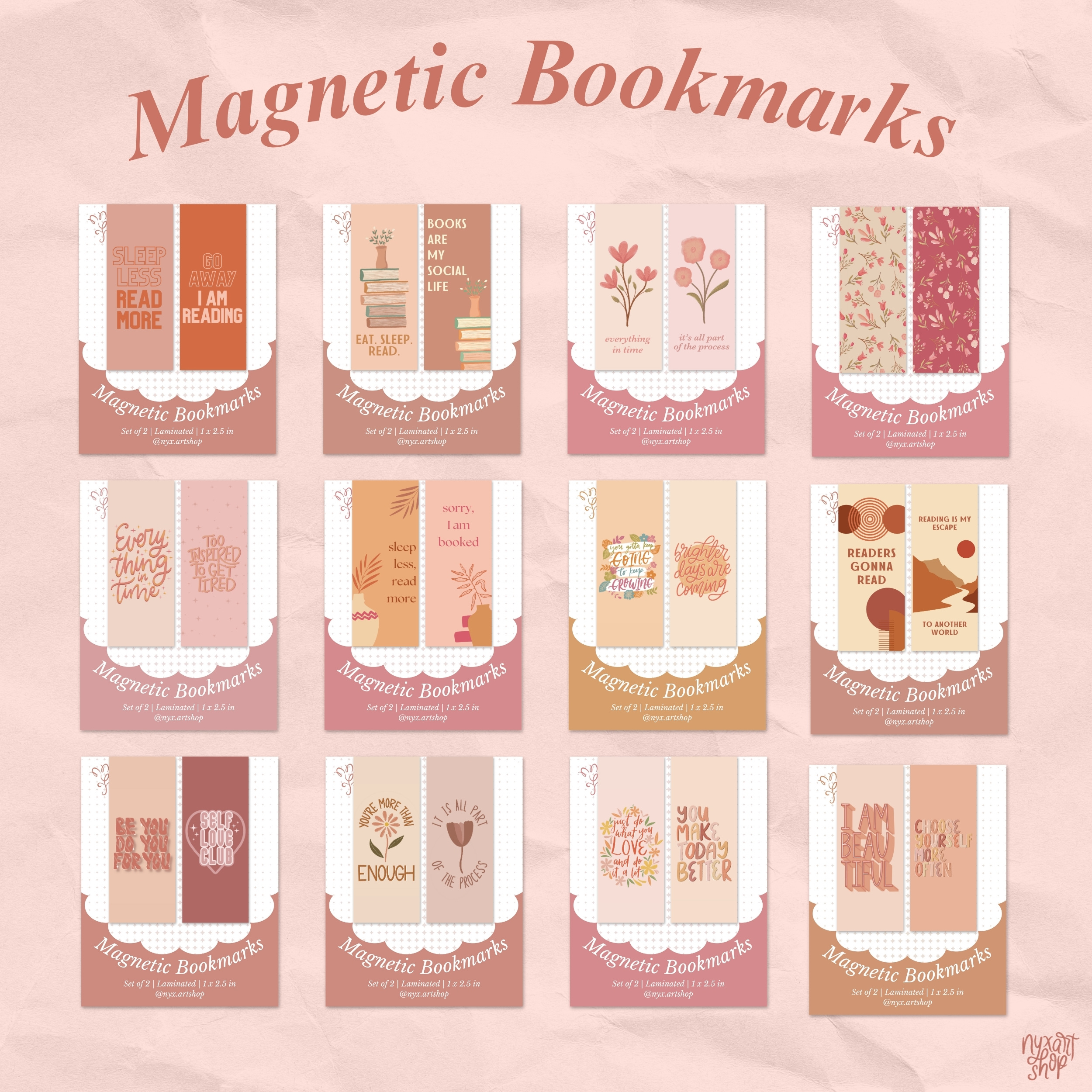 Pink Blooms Set | Duo Magnetic Bookmarks (2/3)