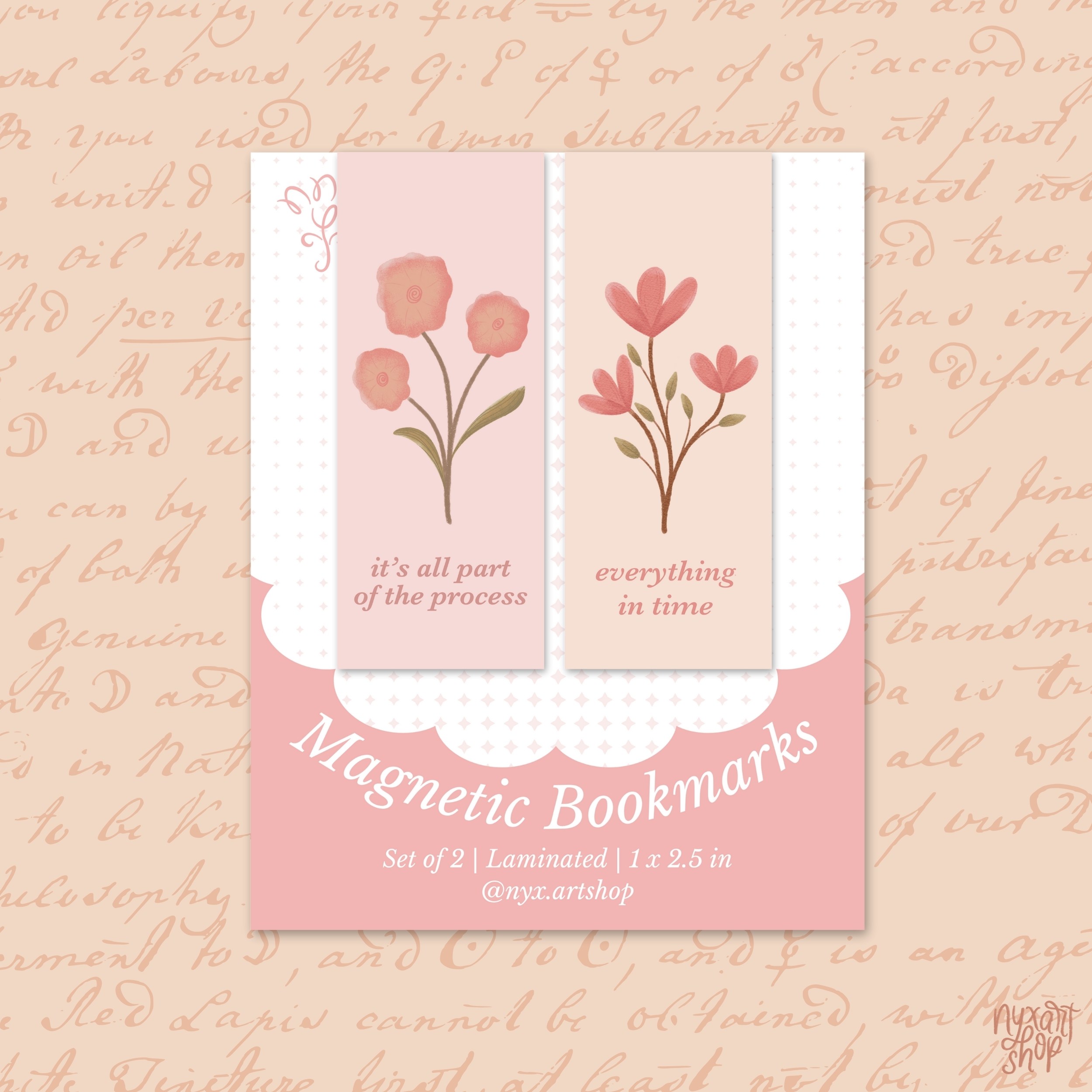 Pink Blooms Set | Duo Magnetic Bookmarks (2/3)