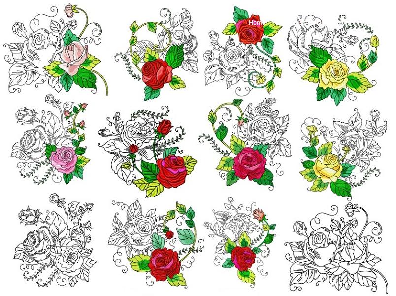 Broderies numériques 12 motifs  ROSE-Fleur Format PES