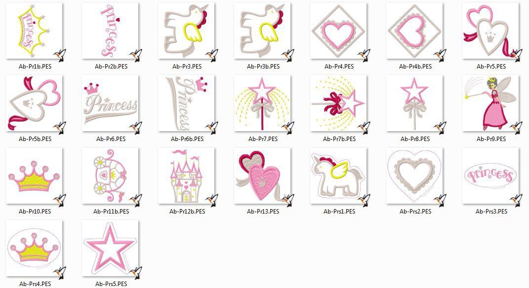 Broderie numérique Motifs Princesse pour enfants Format PES