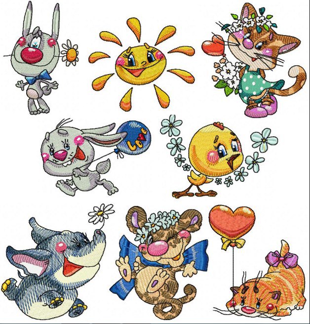 Broderie numérique pack animaux pour enfants Formats PES,EXP,DST,JEF,HUS