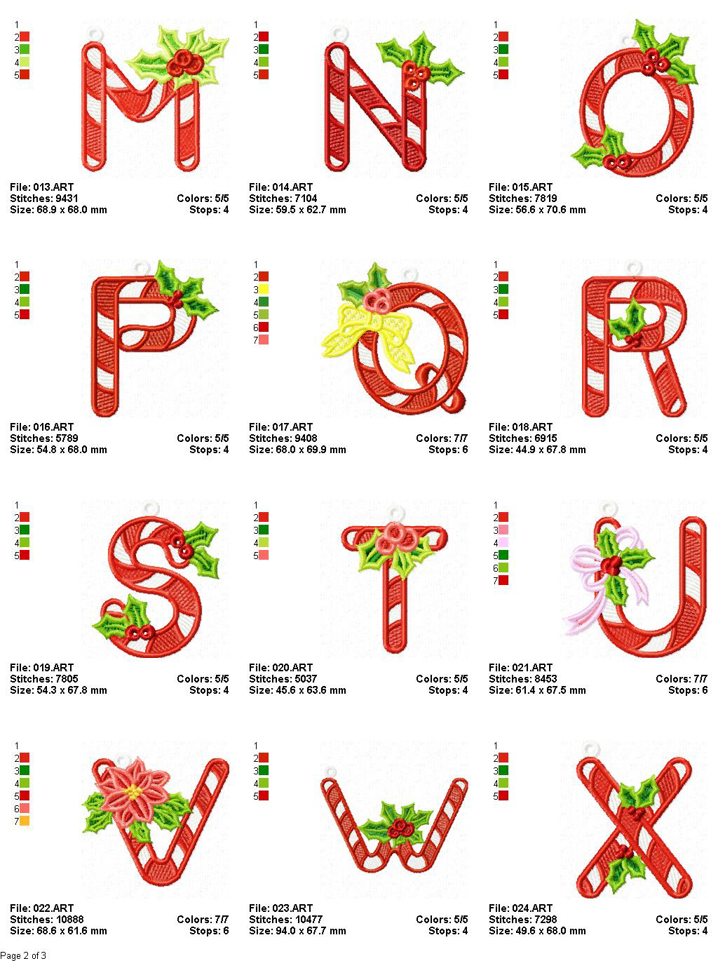 Broderies numériques -Alphabet Noel format PES