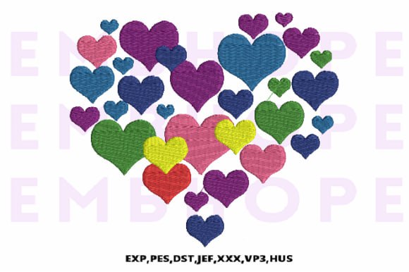 Broderie numérique Motif ensemble de cœur Format PES,DST,JEF,HUS,EXP,VP3,VIP,XXX
